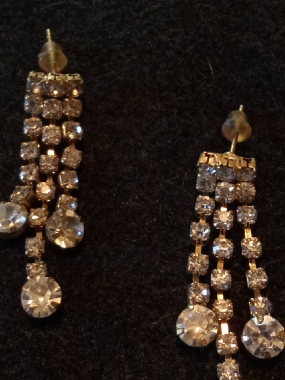 Vintage 3 Strand Rhinestone Earrings